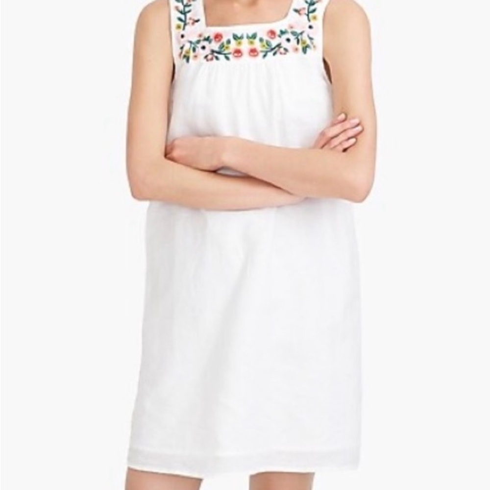 J. Crew White Dress with Colorful Embroidery